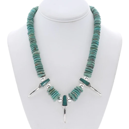 Green Turquoise Sterling Silver Claw Necklace 48648