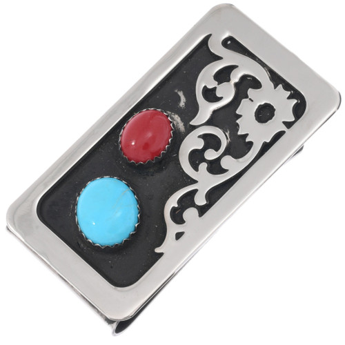 Turquoise Coral Silver Money Clip 48679