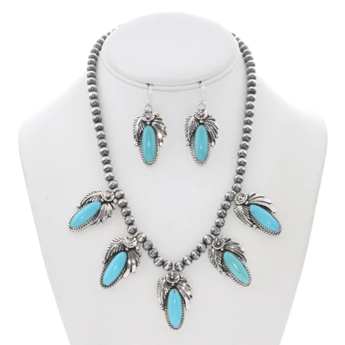 Navajo Desert Pearls Sterling Silver Five Pendant Turquoise Necklace Set 48688