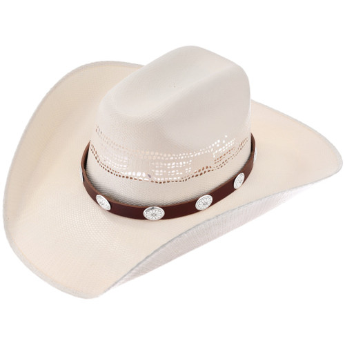 Navajo Sterling Silver Concho Hatband Genuine Leather 48689