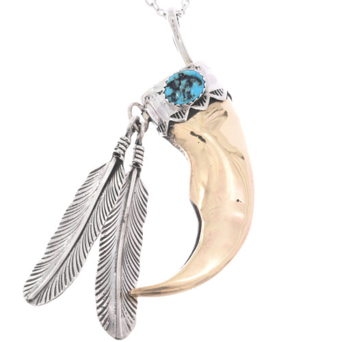 Navajo Sterling Silver Turquoise Gold Bear Claw Pendant 48700