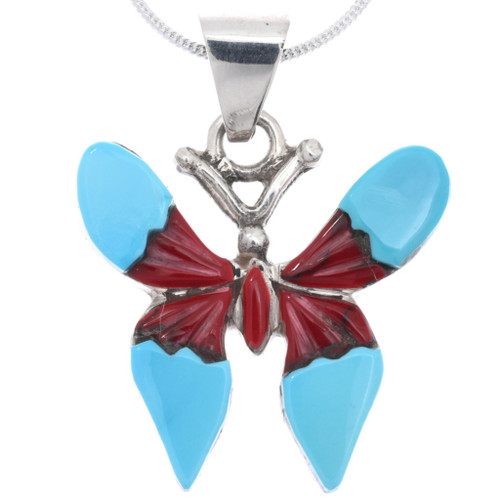 Zuni Inlaid Sleeping Beauty Turquoise Butterfly Pendant 45775