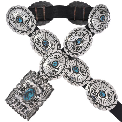 Old Pawn Ithaca Peak Turquoise Sterling Silver Concho Belt 48783