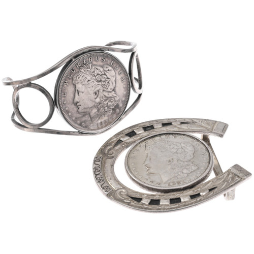 Vintage 1921 Silver Morgan Dollar Coin Bracelet Buckle Set 48848