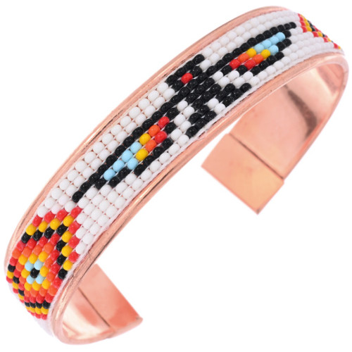 Beaded Thunderbird Design Copper Cuff Bracelet 48869