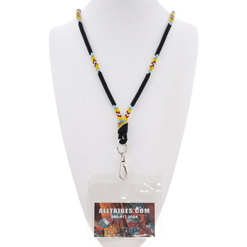 Beaded Black Lanyard Tribal Stitch Design For Badge or ID 0225