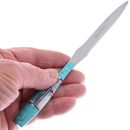 Stainless Steel Letter Opener Turquoise Inlay Handle 48879
