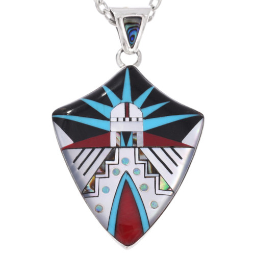 Coral Shell Turquoise Inlay Pendant 48885