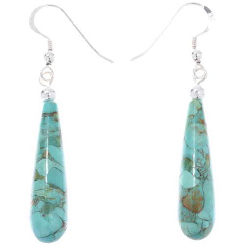 Green Turquoise Earrings Teardrop Sterling Silver Dangles 48893