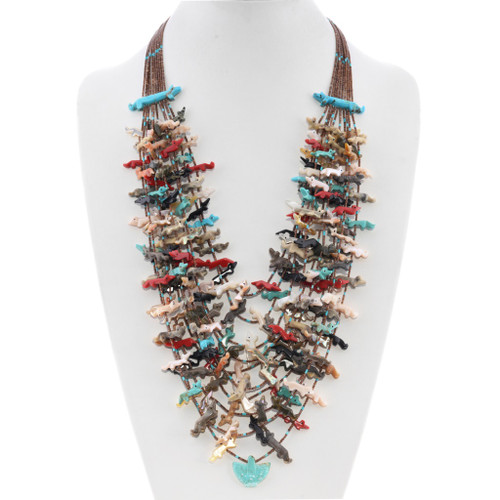 Vintage Hand Carved Zuni Fetish Necklace 48895