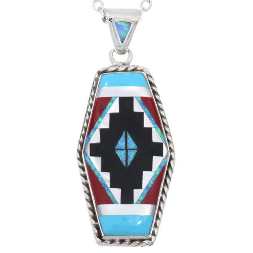Turquoise Coral Inlaid Pendant Native Rug Design 0137