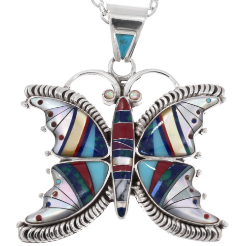 Multi Stone Micro Inlay Butterfly Pendant 48915