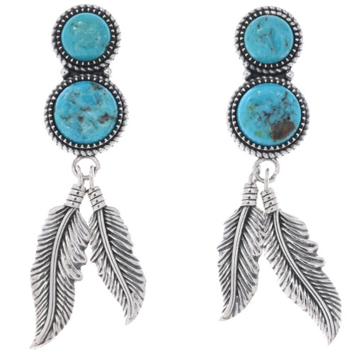 Kingman Turquoise Sterling Silver Feather Earrings 48922