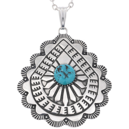 Navajo Style Sterling Silver Turquoise Pendant 48923