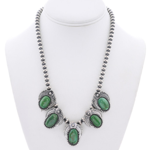 Nevada Turquoise Five Stone Pendant Beaded Necklace 48933