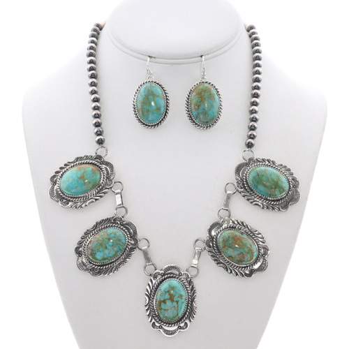 Number 8 Turquoise Necklace Earrings Set 48962