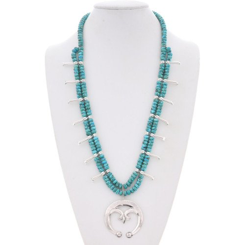 Beaded Turquoise Sterling Silver Naja Necklace 48975