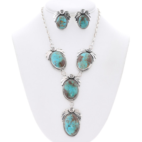 Genuine Turquoise Navajo Necklace Earrings Set 48996