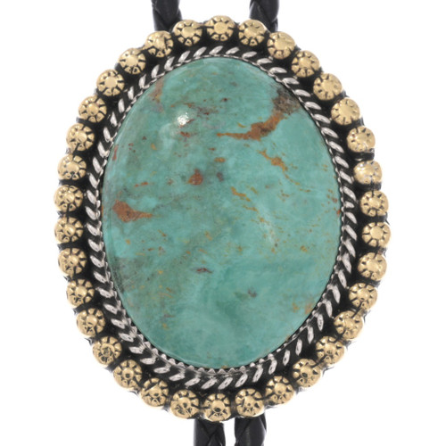 Number Eight Turquoise Bolo Tie Sterling Gold 49031