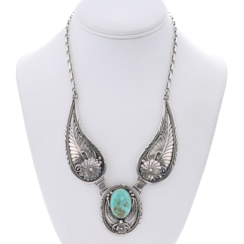 Vintage Navajo Turquoise Sterling Silver Necklace 49042