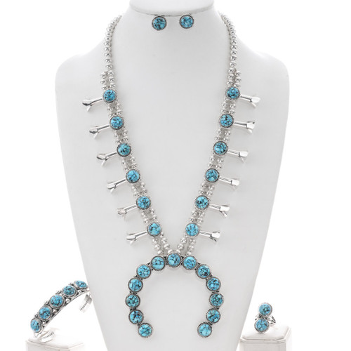 Spiderweb Turquoise Squash Blossom Jewelry Set 49046