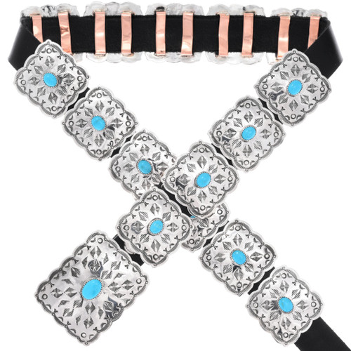 Native American Sterling Silver Turquoise Concho Belt 49047