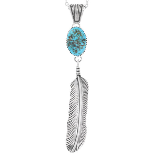 Sterling Silver Turquoise Feather Pendant 49079