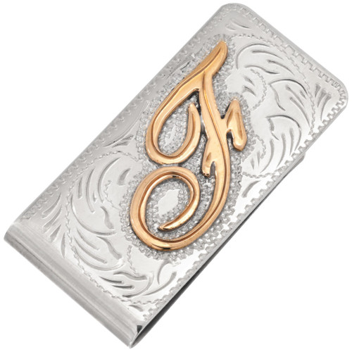Silver Gold Script Money Clip Custom Initial 49083