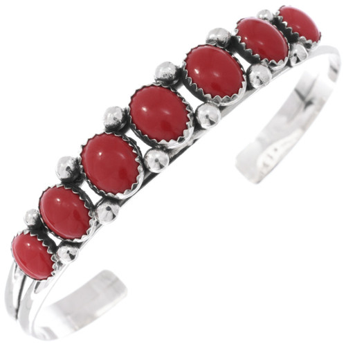 Red Coral Sterling Silver Navajo Bracelet 49096