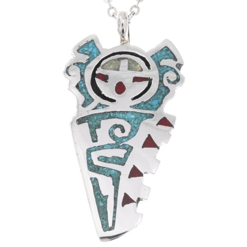Turquoise Coral Inlay Kachina Pendant 49111