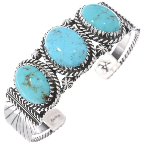 Sky Blue Turquoise Sterling Silver Cuff Bracelet 49131
