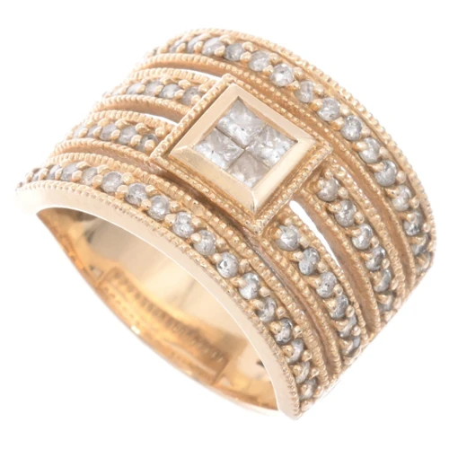 14K Yellow Gold Multi Band Princess Cut Diamond Ring 49140