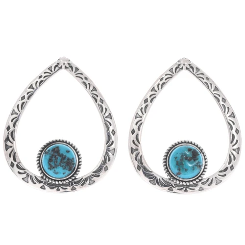 Turquoise Nugget Sterling Silver Teardrop Post Earrings 49152