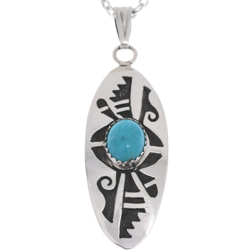 Sterling Silver Navajo Pattern Turquoise Pendant 49161