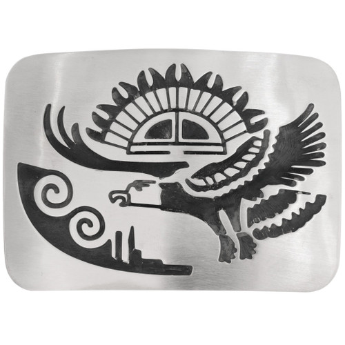 Sunface Eagle Native American Overlay Silver Belt Buckle 0087