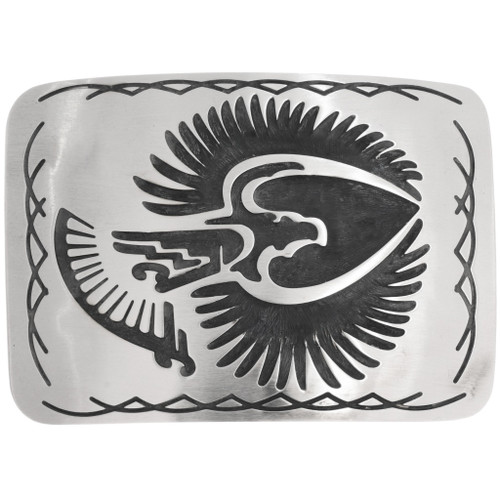 Native American Eagle Overlay Silver Belt Buckle by Calvin Peterson 0017