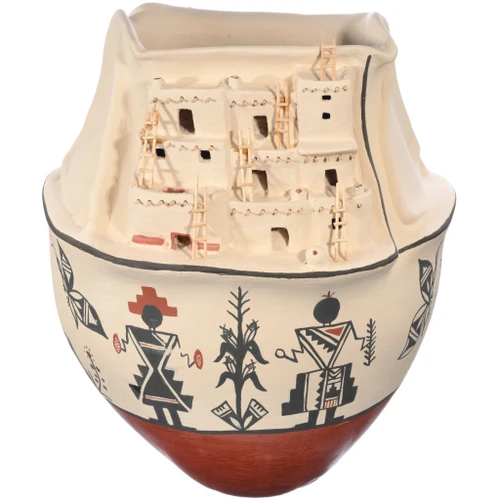 工芸品 Karaja pottery Vintage Jemez Pueblo Hand Coiled Pottery Vase by Esther Cajero 49178