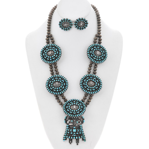 Vintage Navajo Cluster Kachina Necklace Earrings Set 49180
