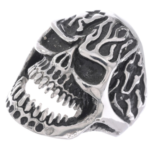 Stainless Steel Flame Skull Ring  50047