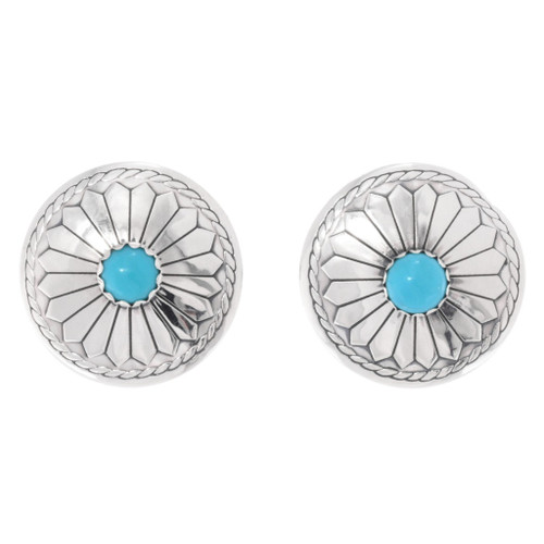 Genuine Turquoise Sterling Silver Navajo Concho Earrings 49185