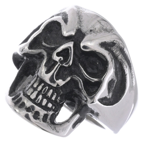 Stainless Steel Angry Skull Biker Ring 50072