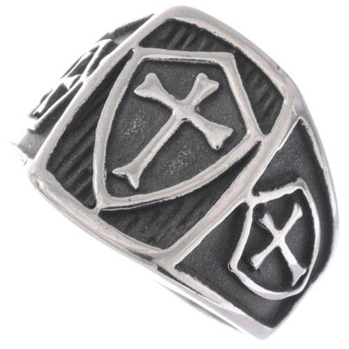 Stainless Steel Cross Shield Signet Ring 50079