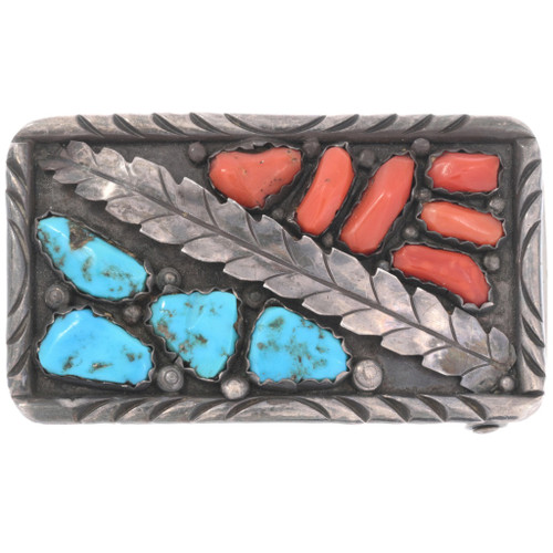 Old Pawn Turquoise Coral Belt Buckle 49202