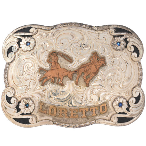 Vintage Silver Gold Rodeo Belt Buckle 50112