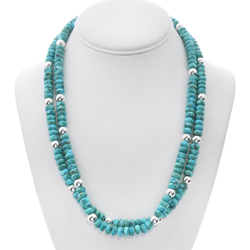 Hand Beaded Sterling Turquoise Double Strand Necklace 49208