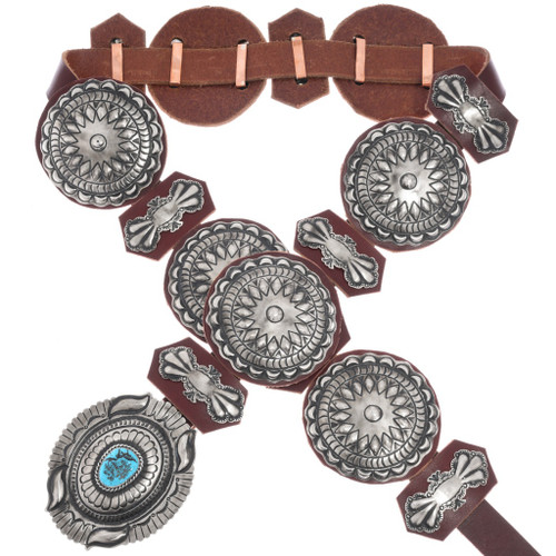 Silver Turquoise Traditional Native American Concho Belt 49212