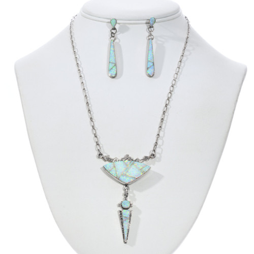 Old Pawn Navajo Opal Necklace Earrings Set 49257