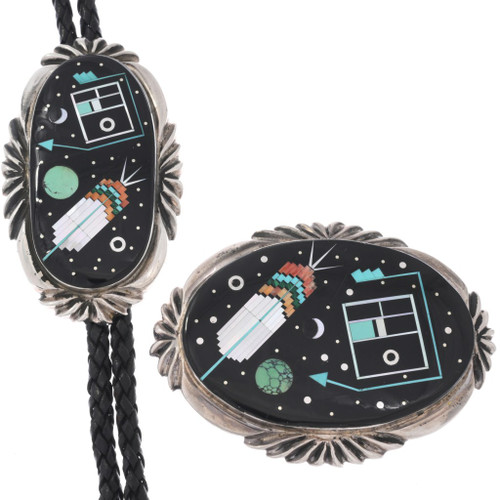 Old Pawn Zuni Inlay Matching Bolo Buckle Set 49258