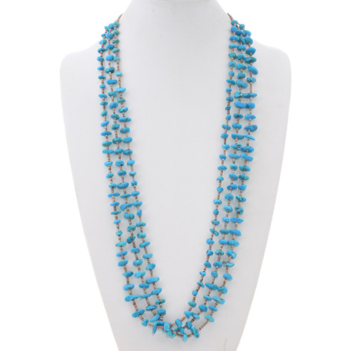 Sleeping Beauty Turquoise Beaded Necklace Vintage Triple Strand 0575
