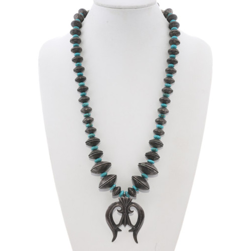 Old Pawn Turquoise Coin Naja Necklace Sterling 49280